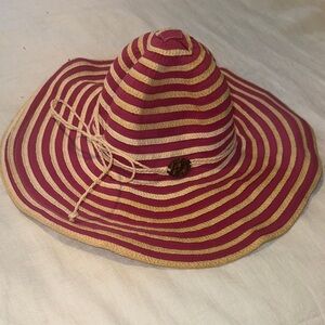 Panama Jack Pink and Cream Striped Wide-Brim Sun Hat